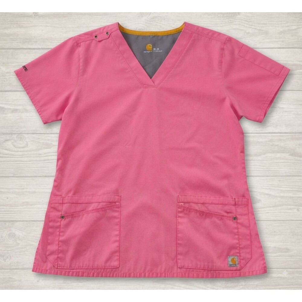 Carhartt Force Women’s V Neck Scrub Top Size M C16101 Pink Stretch Utility